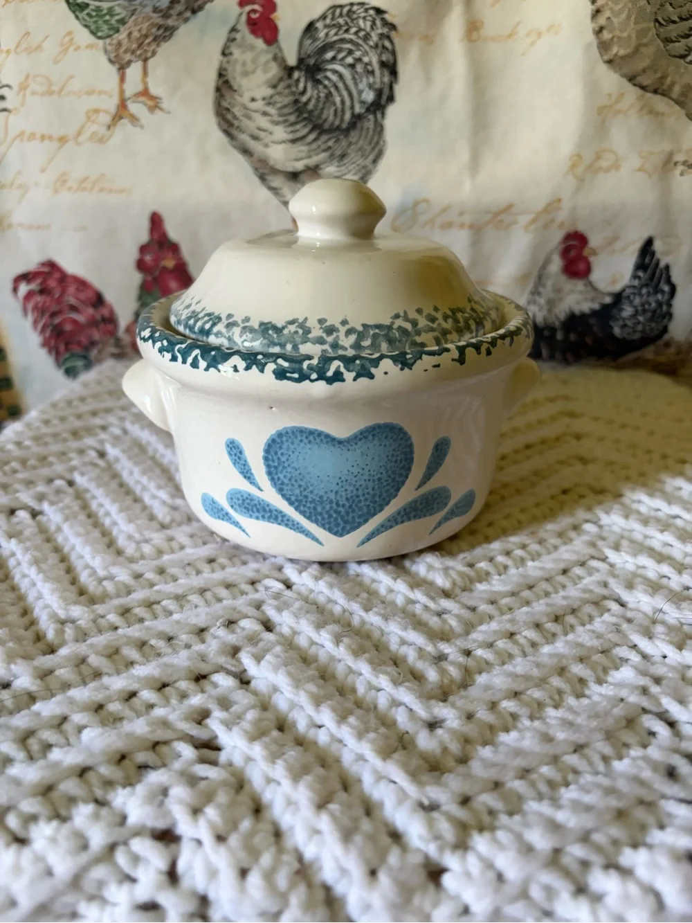 Blue Heart Ceramic Covered Casserole - Vintage